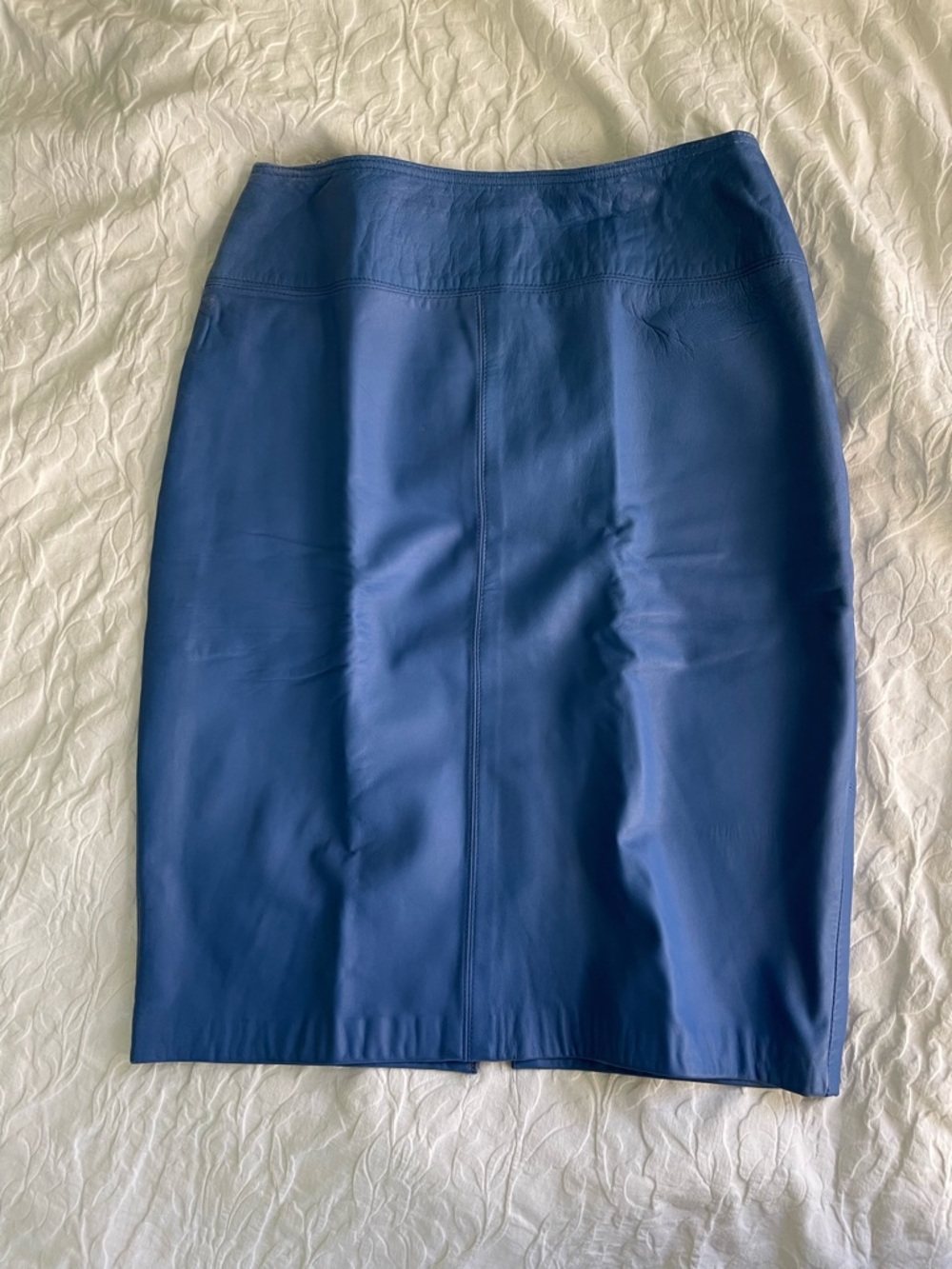 Vintage Blue Leather Knee Length Pencil Skirt Size S